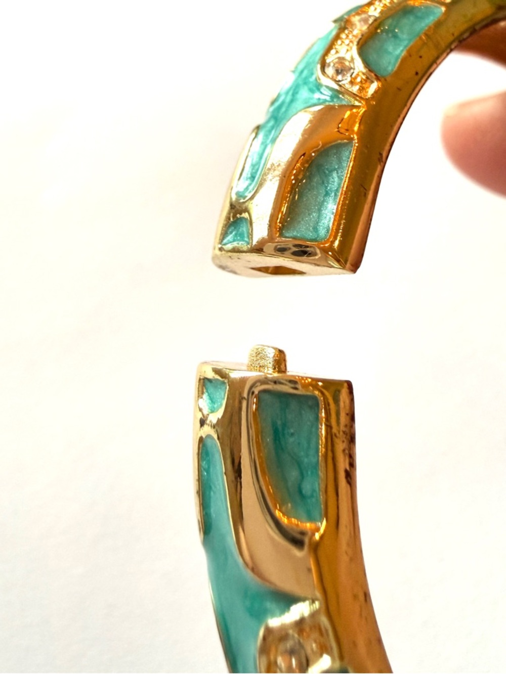Gold-Tone Turquoise Enamel Hinged Bangle Bracelet - Picture 3 of 4